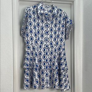 UNTUCKit Renata Tiered Shirt Dress Blue Ikat Print – Size 12